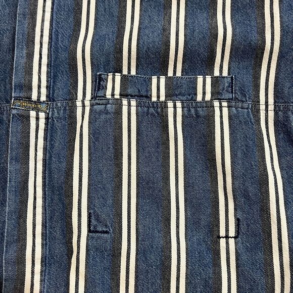 Vintage 90s Marithe Francois Girbaud Blue Striped Button Denim Shirt USA Medium - Picture 3 of 10